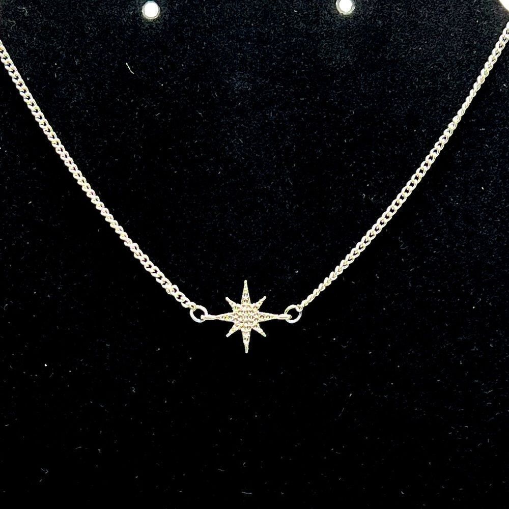 *3/$20* Silver tone rhinestone pavé starburst choker length necklace